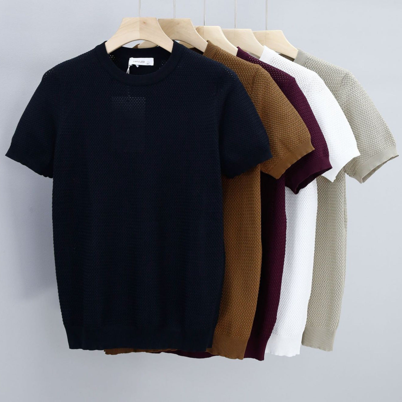 Summer Men's Ice Silk Knitted Round Neck T-shirt