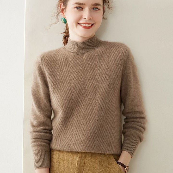 Pullover Mock Neck Sweater Short Loose