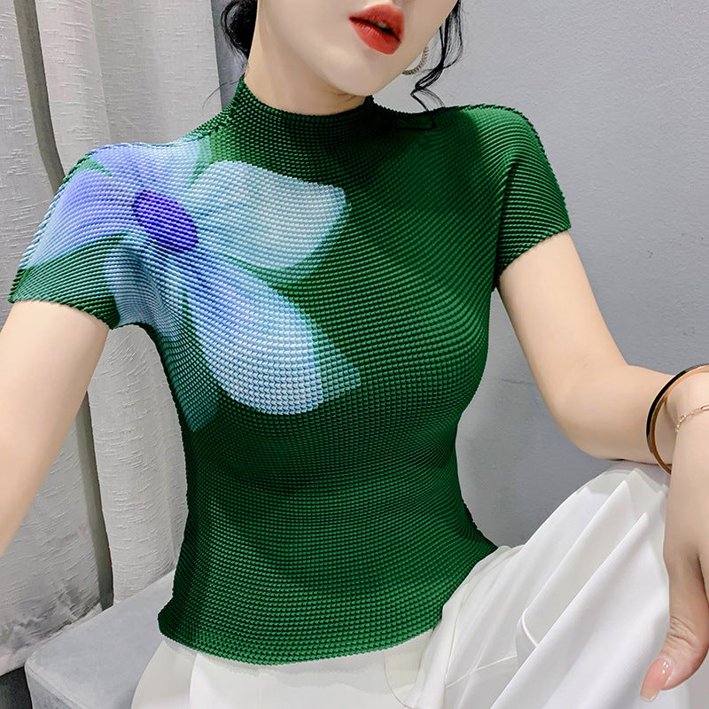 3D Printed Summer Fashion Large Flower Slimming Short-sleeved T-shirt