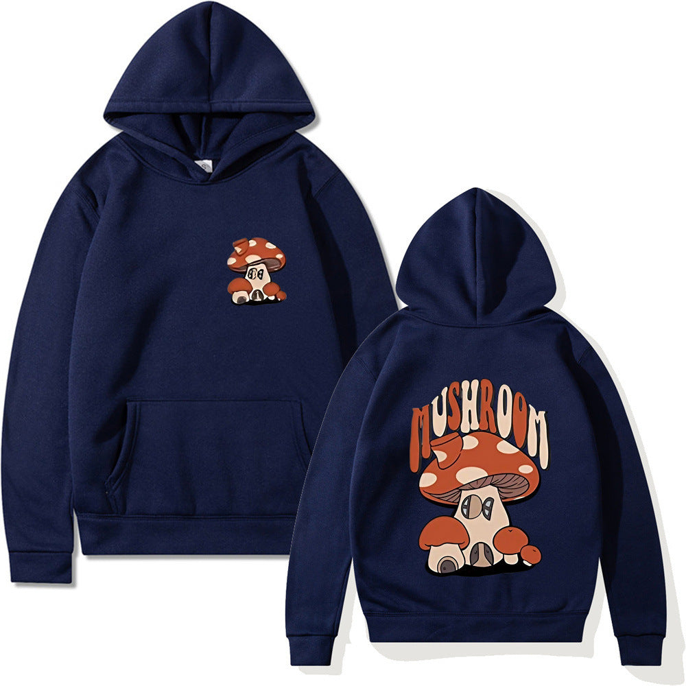 Printed Mushroom Top Men's And Women's Casual Loose-fitting Hoodie Sweater