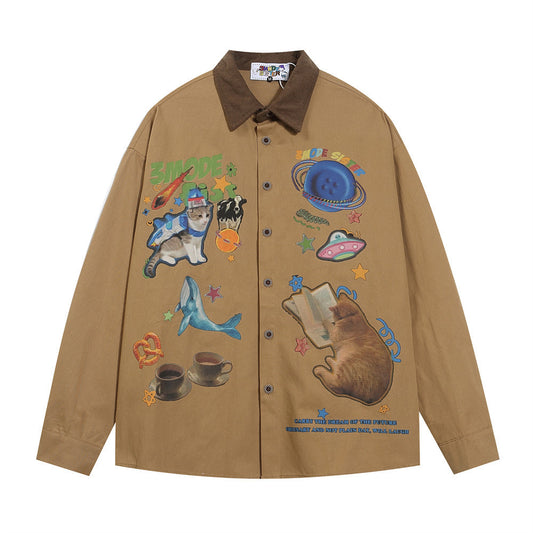 Cartoon Printed Casual Long-sleeved Shirt