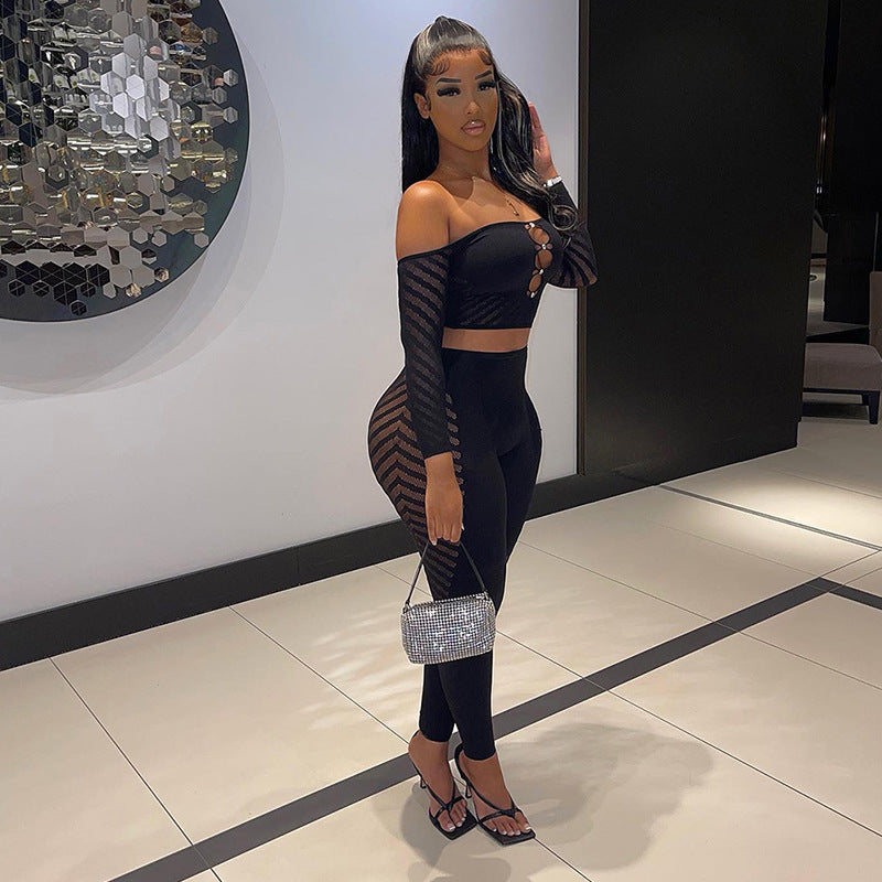 Women's Chest Wrap Long Sleeve Top And Trousers Casual Suit