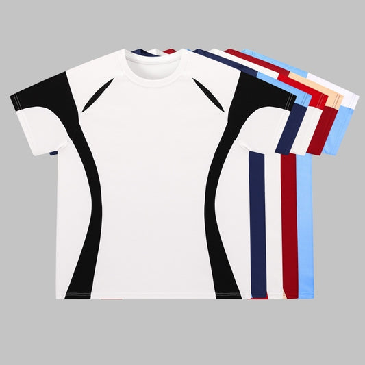 American Retro Color Contrast Patchwork Thin Short Sleeve