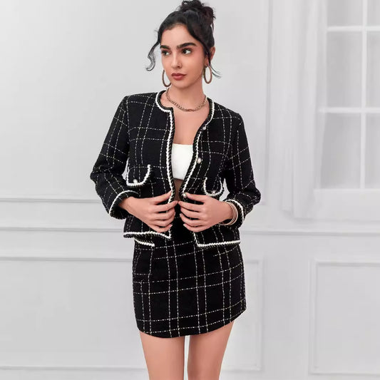 Women's Spring Slimming Tweed Skirt Two-piece Set