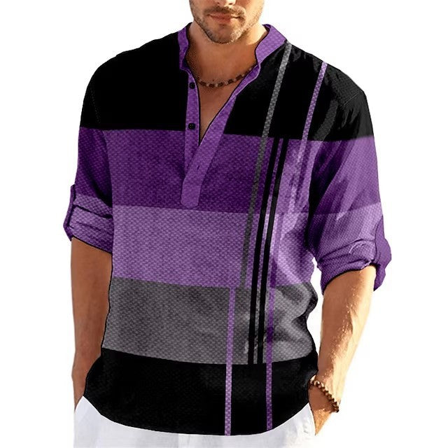 Simple Printed Stand Collar Men's Casual Shirt