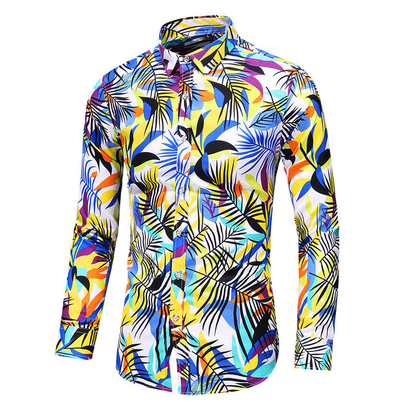 Men's Printed Long Sleeve Shirt Fashion Polo Collar