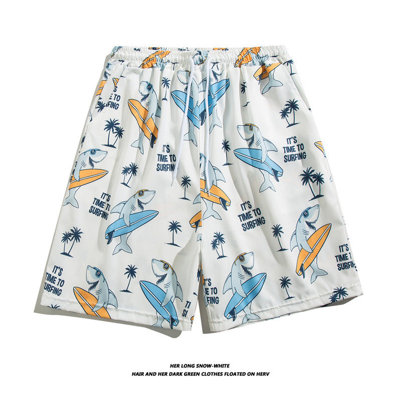 Summer Ice Silk Thin Floral Loose Straight Fashion Brand Casual Home Five-point Quick-drying Shorts