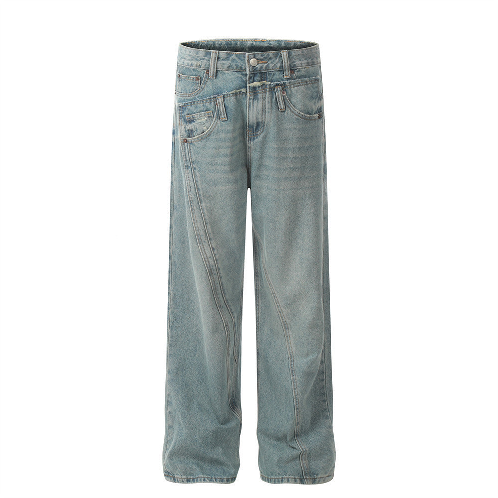 Men's Split Stitching Irregular Baggy Straight Trousers
