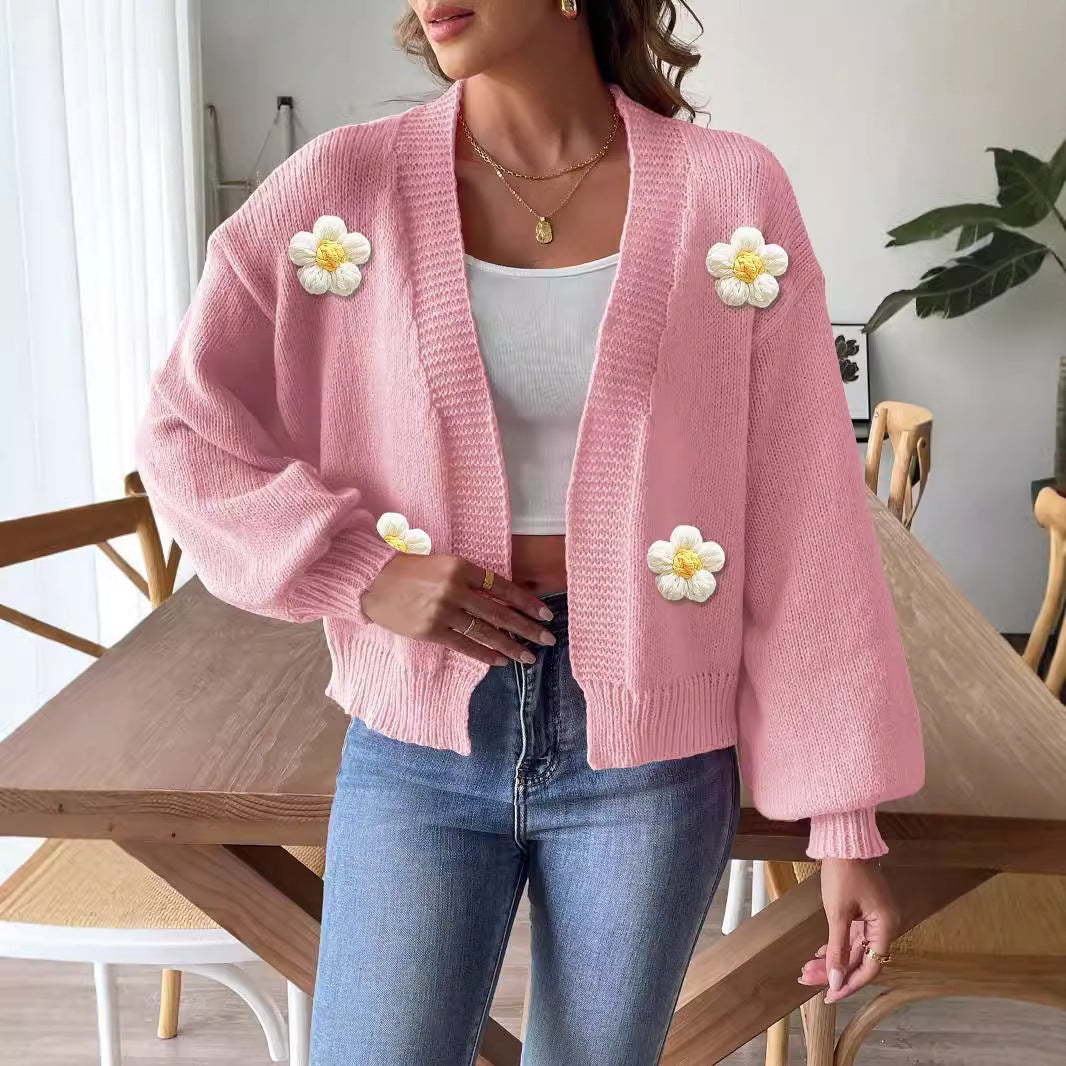 Women's Cardigan Crocheted Patchwork Knitting Long Sleeve