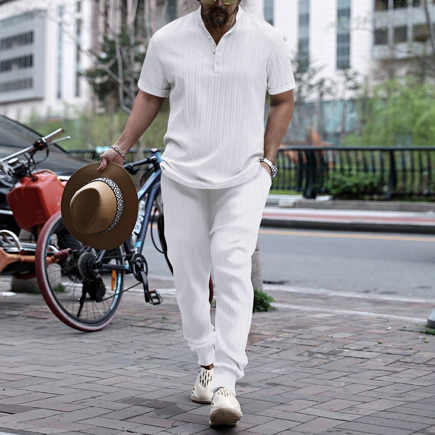 Men's shirt casual short sleeved pants beach set