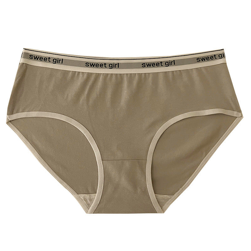 Letter Belt Mid Waist Antibacterial Cotton Crotch Breathable Briefs