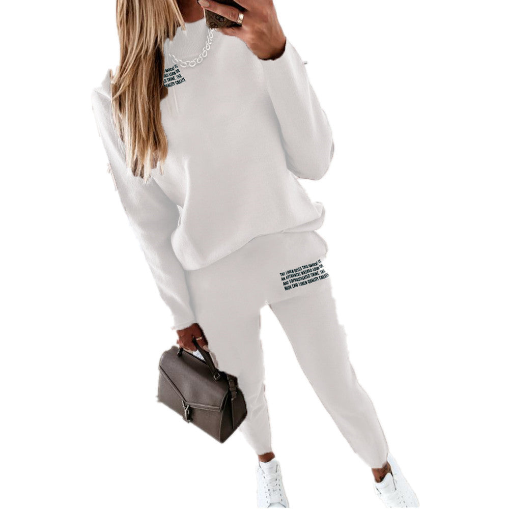 Long Sleeve Round Neck Fashion Printed Simple Casual Women's Suit