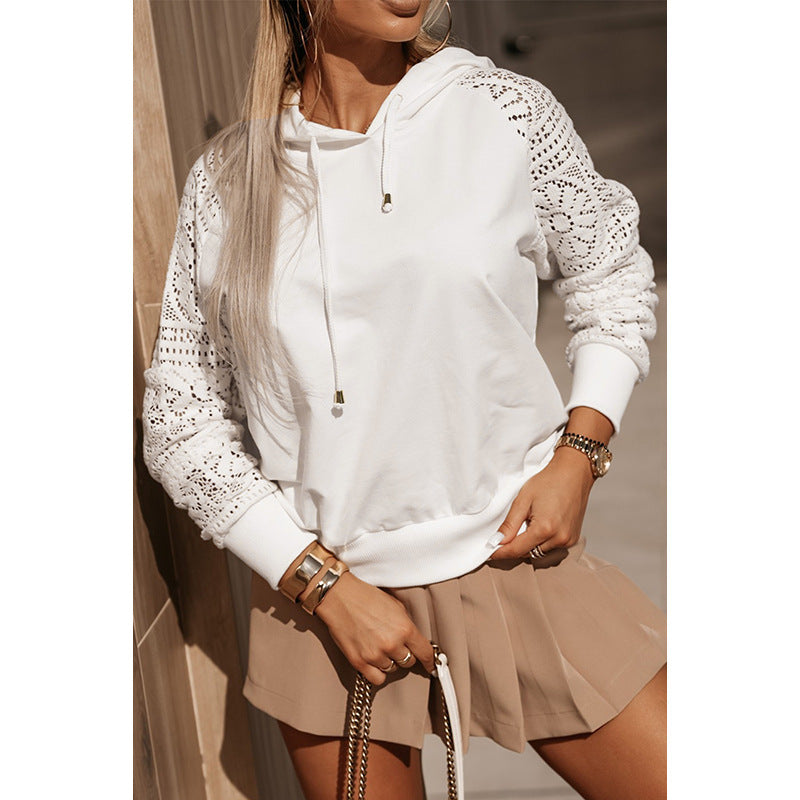 Casual Style Lace Stitching Sweatshirt Women's Clothing