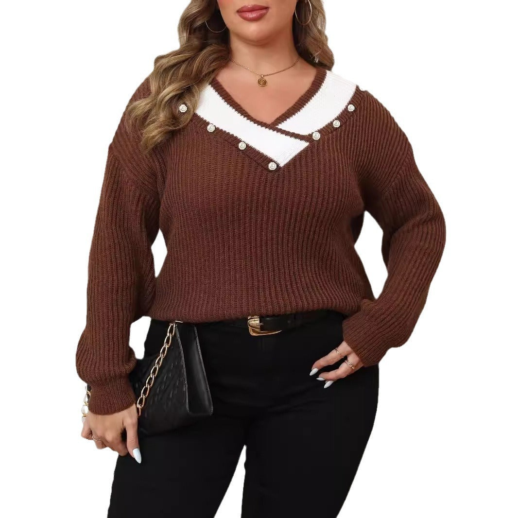 Imitation Pearl Beaded Top Plus Size Women's Clothing