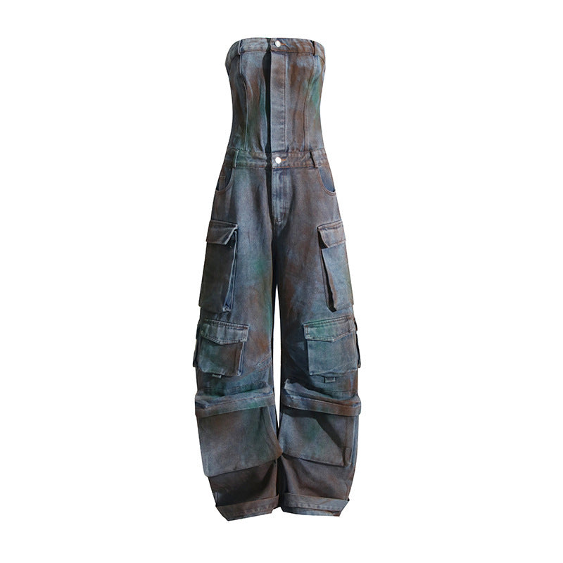 Fashion Spray Color Camouflage Tube Top One-piece Overalls European And American Hot Girl Jumpsuit