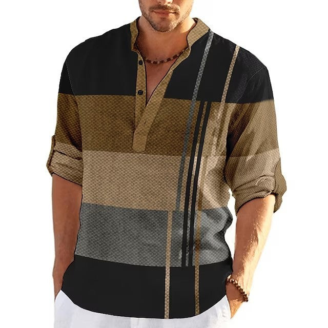 Simple Printed Stand Collar Men's Casual Shirt