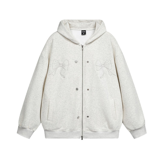 Two-way Zipper Solid Color Hooded Sweater