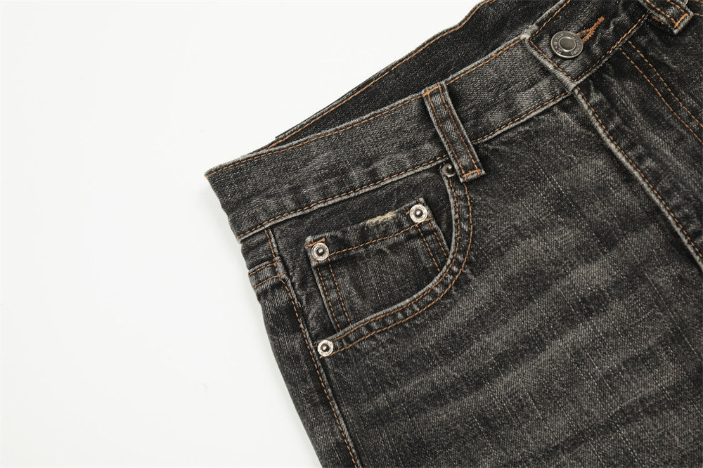 Men's Punk Old Wash Loose Burrs Straight-leg Trousers