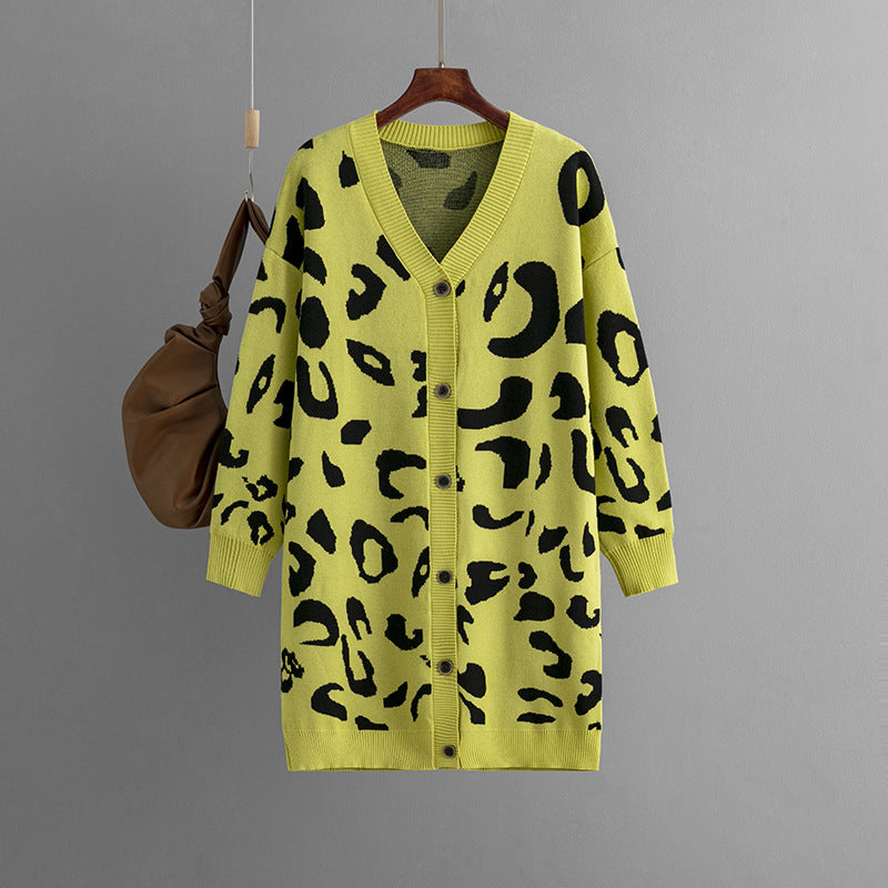 Women's Sweater Mid-length Leopard-print Sweater Cardigan