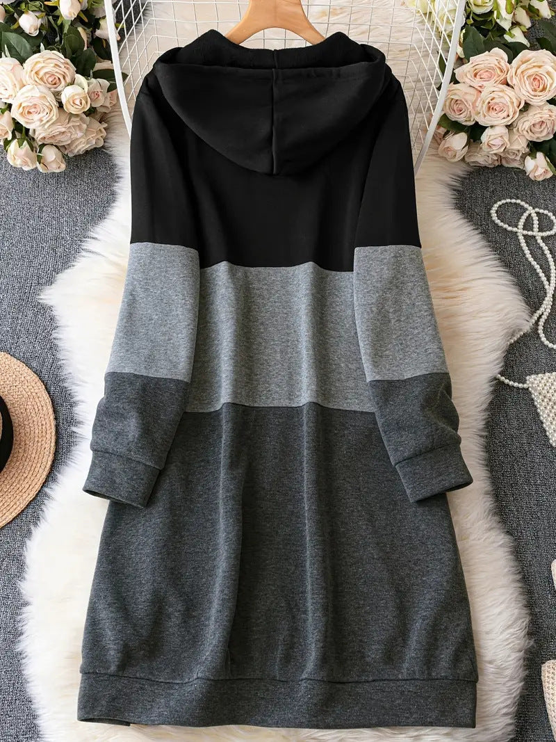 Color Contrast Patchwork Real Pocket Hoodie Coat