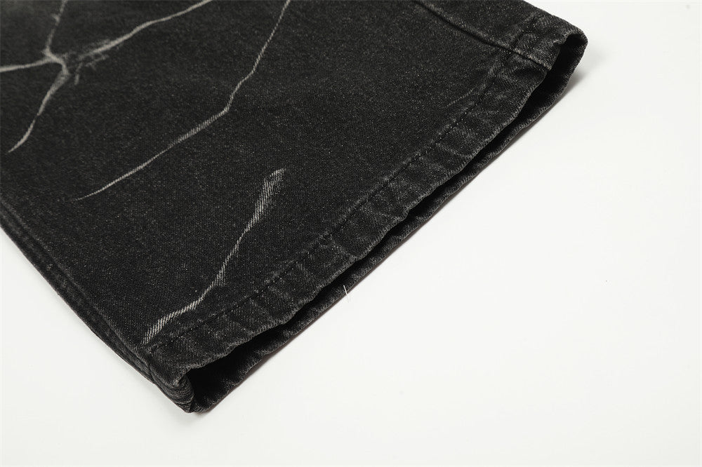 Men's Punk Old Wash Water Worn Out Loose Straight Trousers