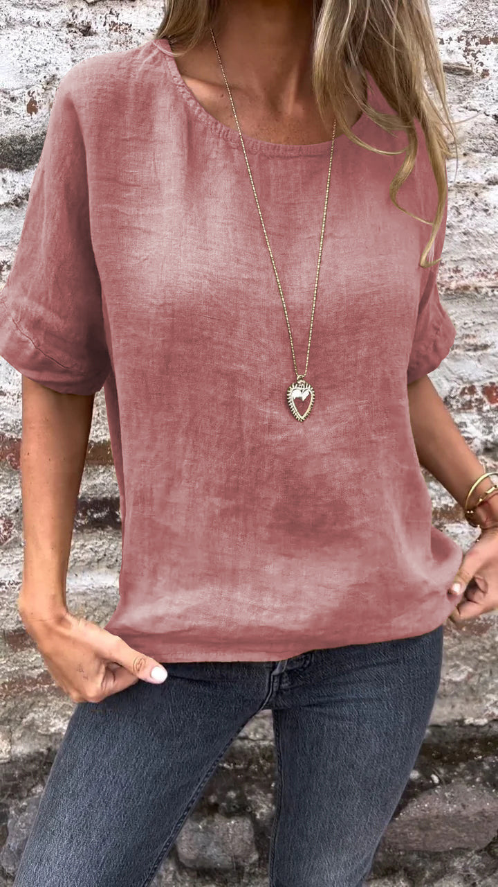 Women's Printed Round Neck Pullover Short Sleeved Shirt