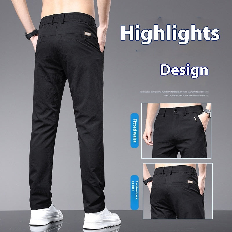 Men's Ice Silk Trendy Slim Straight High-end Business All-match Casual Pants