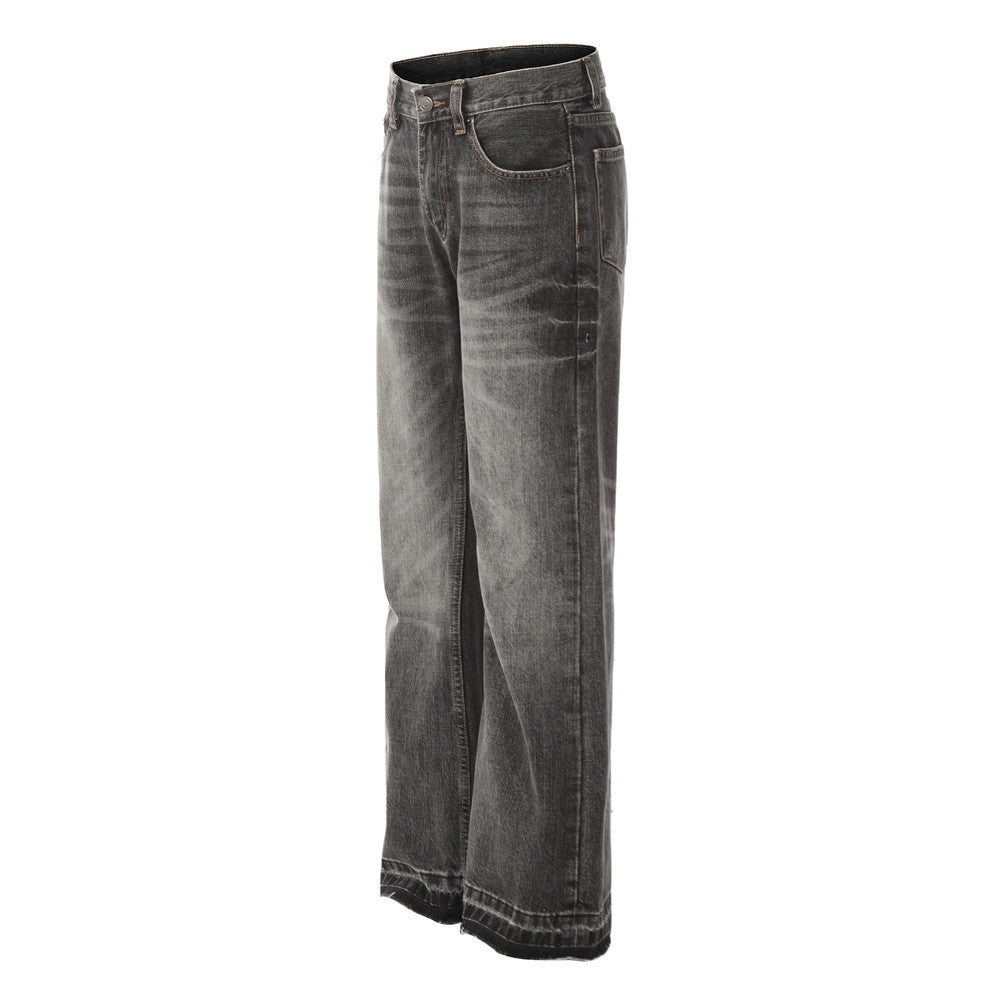 Men's Punk Old Wash Loose Burrs Straight-leg Trousers