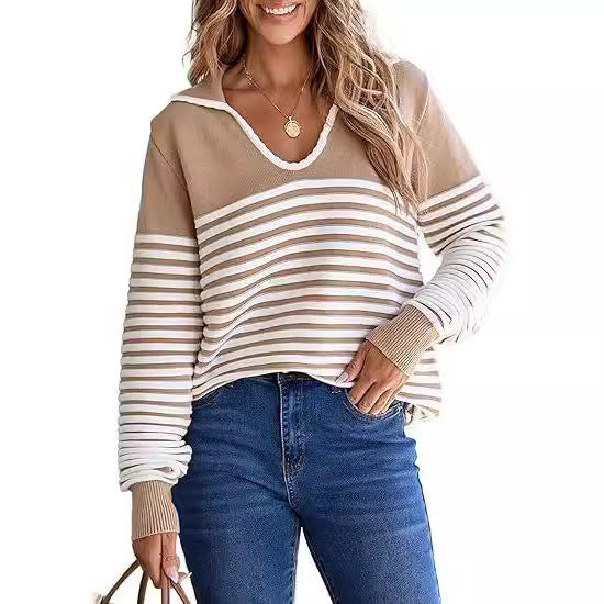 Navy Style Casual Knitted Women's Top