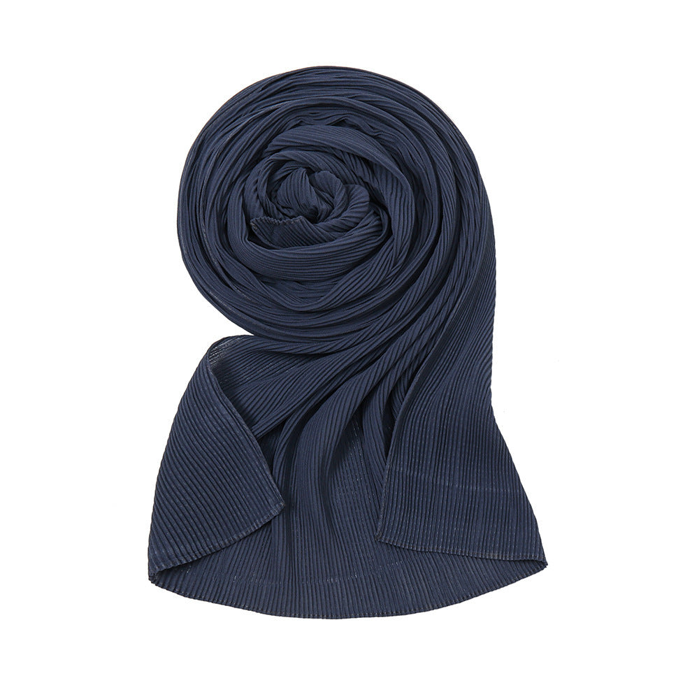 Pure Color Pearl Chiffon Pleated Scarf Women's Sunscreen Shawl