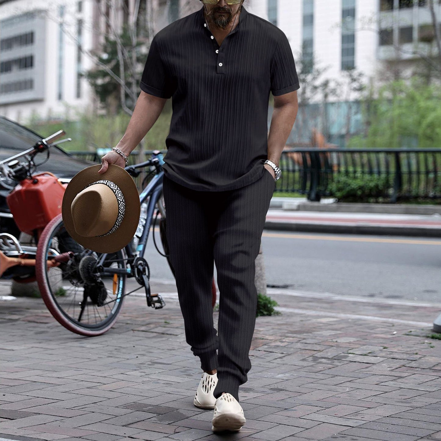 Men's shirt casual short sleeved pants beach set