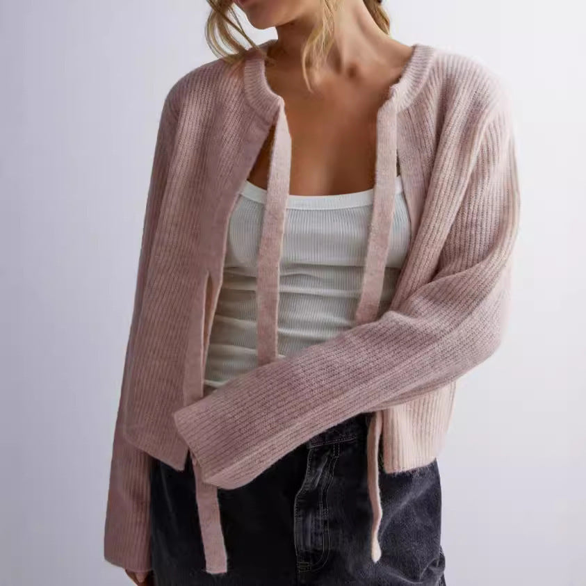 Women's Top Drawstring Cardigan Loose Sweater