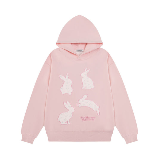 Creative Bunny Patch Embroidered Hoodie