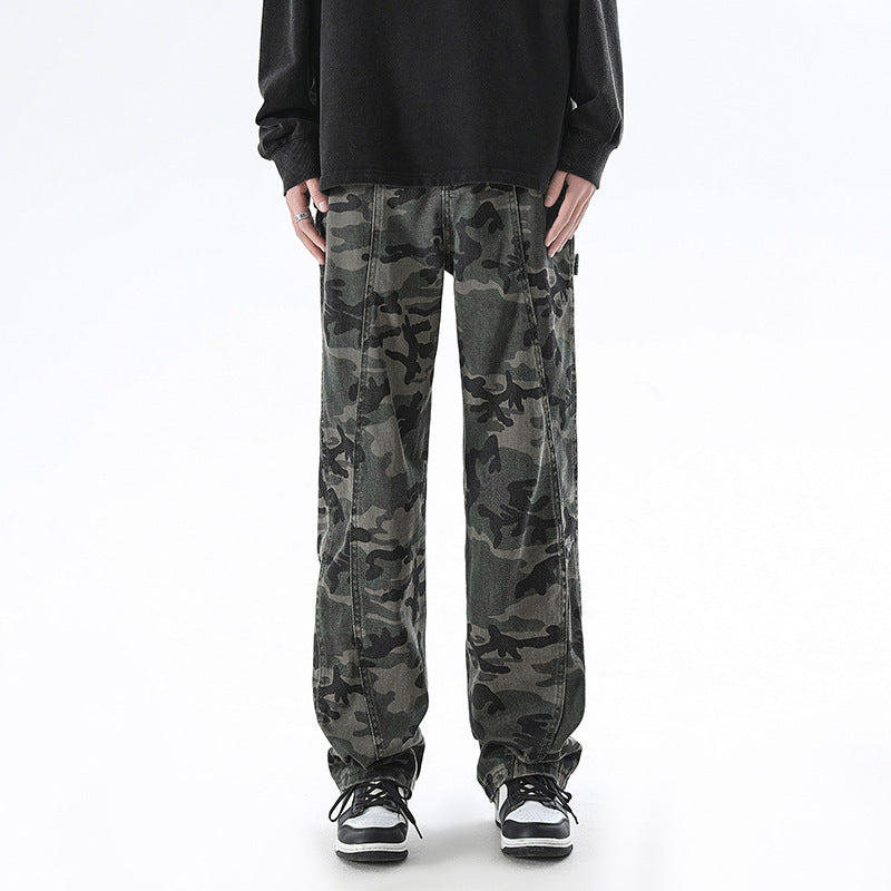 American Camouflage Jeans Men And Women Heavy Loose Distressed