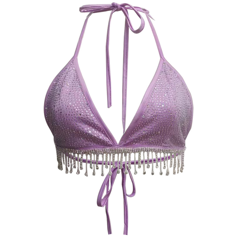 Crystal Chain Bikini Strap French Sweet And Spicy Vest
