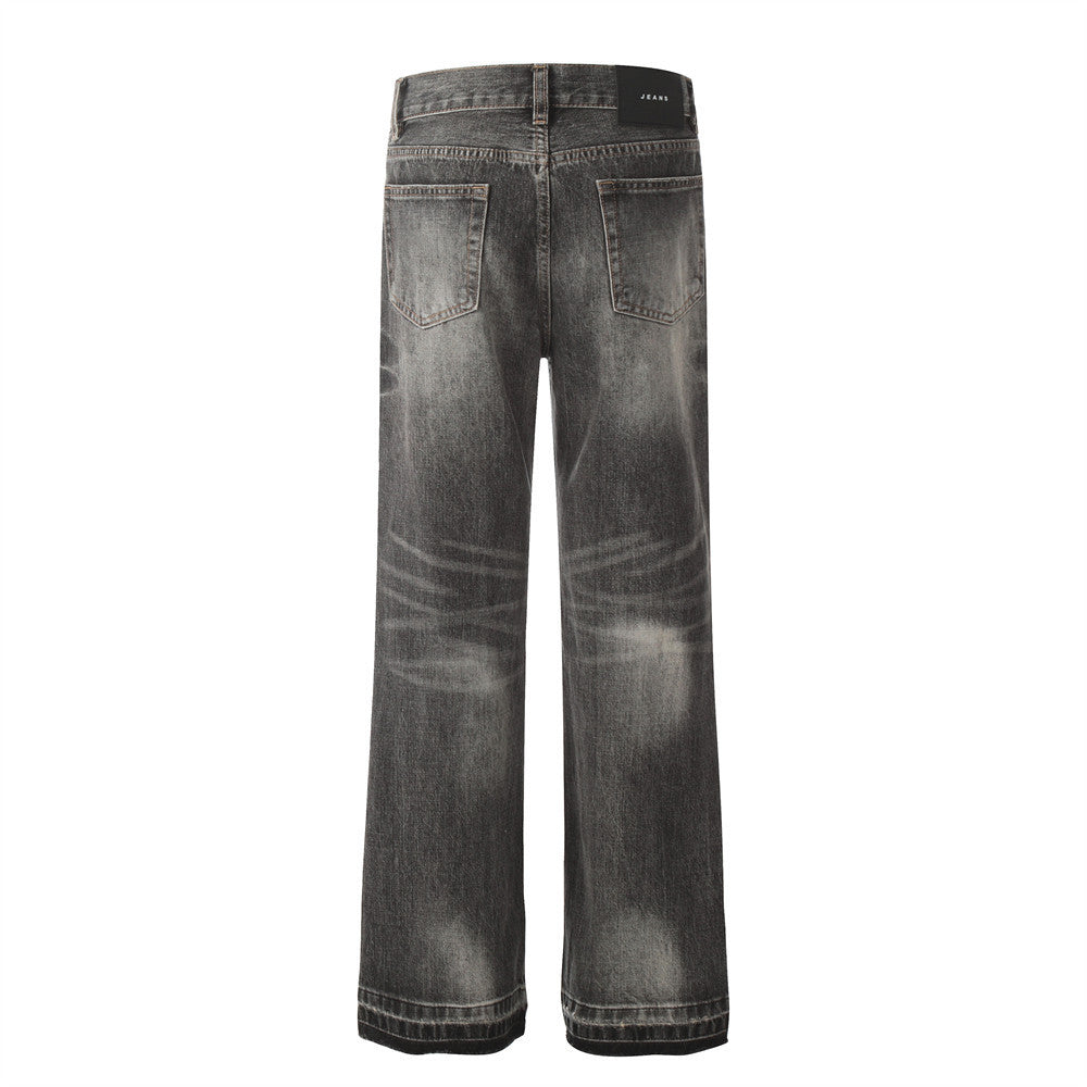 Men's Punk Old Wash Loose Burrs Straight-leg Trousers