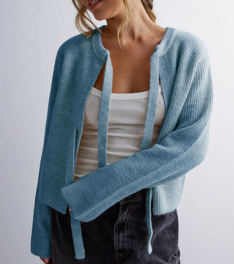 Women's Top Drawstring Cardigan Loose Sweater