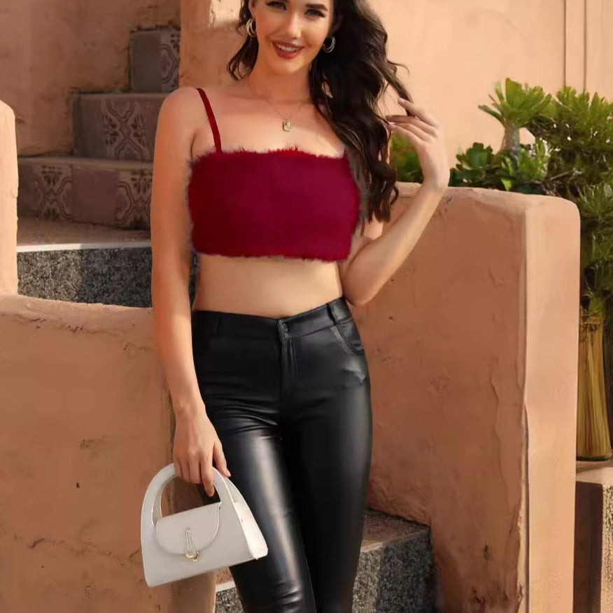 Hot Girl Tube Top Short Vest Solid Color Plush Top