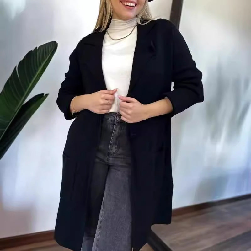 Women's Lapel Long Sleeve Knitted Coat