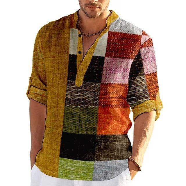 Simple Printed Stand Collar Men's Casual Shirt