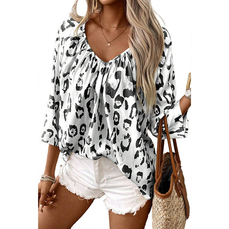 Women's Leopard Print Loose Leisure Pullover T-shirt