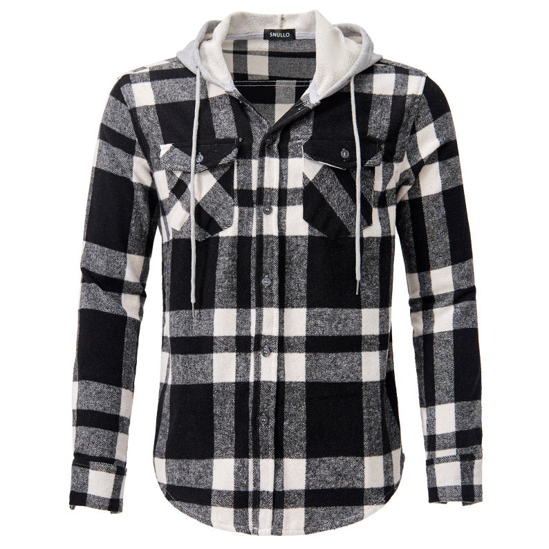 Spring And Autumn Men's Plaid Shirt With Hat