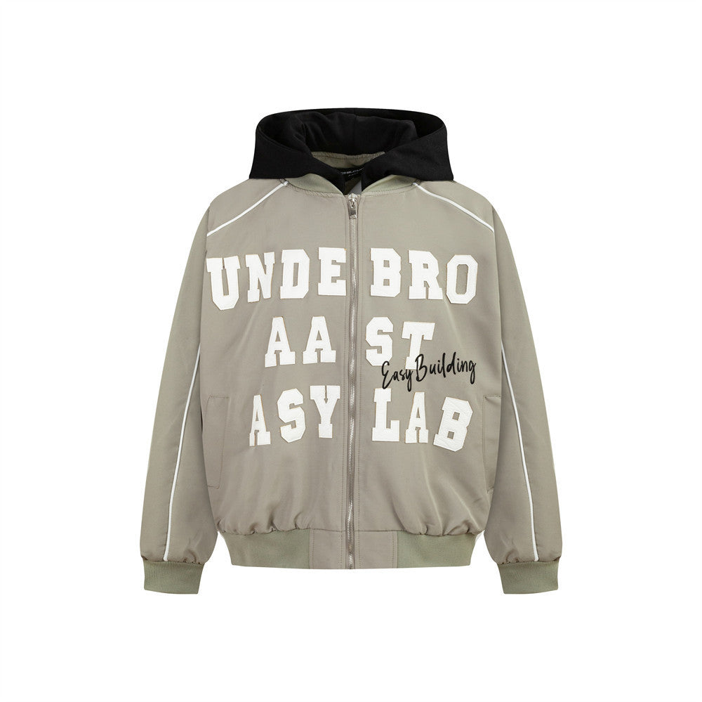 American High Street Letter Patch Embroidery Contrast Color Coat For Men