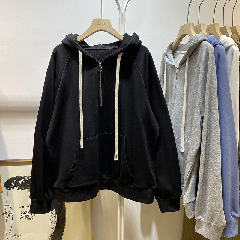 Autumn And Winter Loose Half Long-sleeve Zipper Top