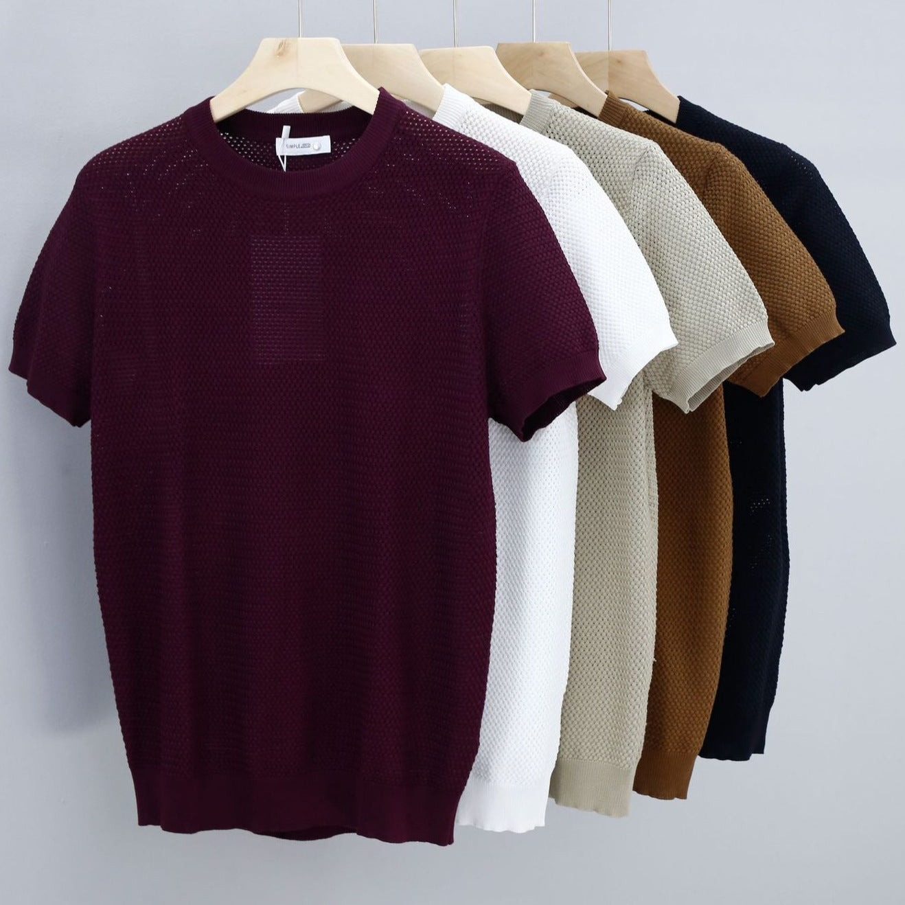 Summer Men's Ice Silk Knitted Round Neck T-shirt