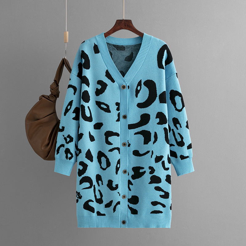Women's Sweater Mid-length Leopard-print Sweater Cardigan