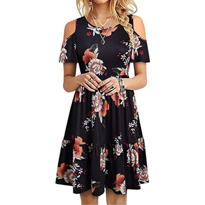 Women's Fashion Short Sleeve Off-shoulder Dress