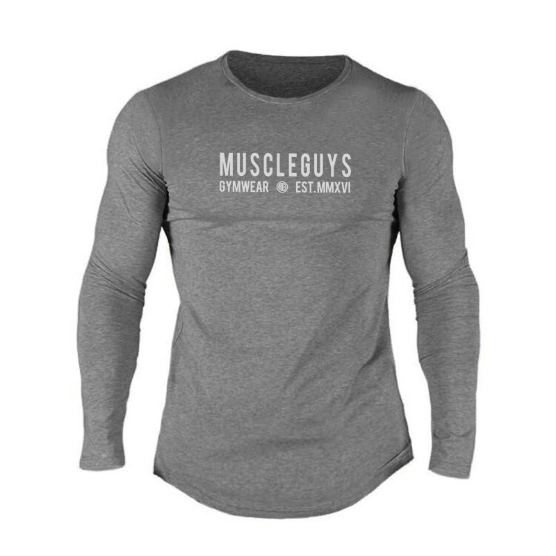 Men's Sports Cotton T-shirt Round Neck Circular Lower Hem Slim Bottoming Shirt