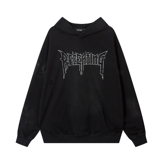 Distressed Dirty Inkjet Design Casual Punk Hooded Pullover Tops