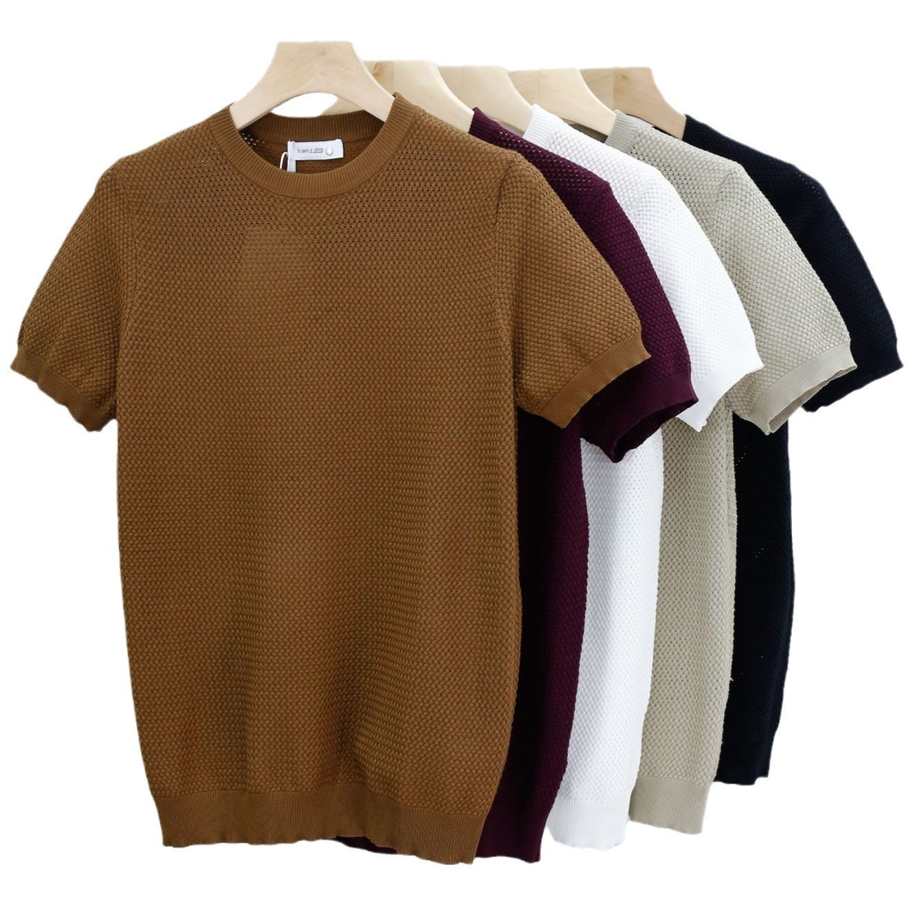 Summer Men's Ice Silk Knitted Round Neck T-shirt
